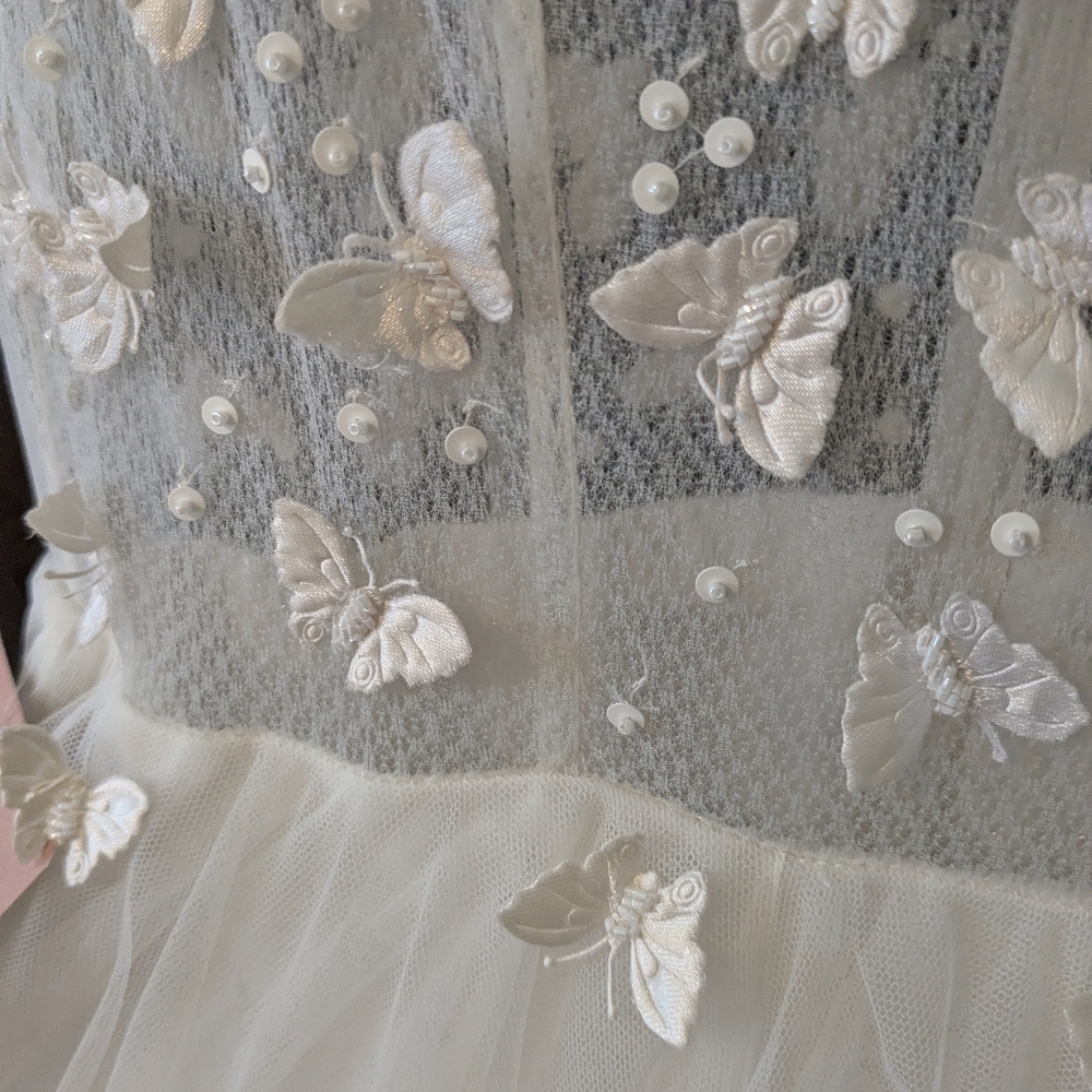 BHLDN White Sheer Butterfly Lace Bodice Wedding Dress Size 10 - Picture 10 of 12